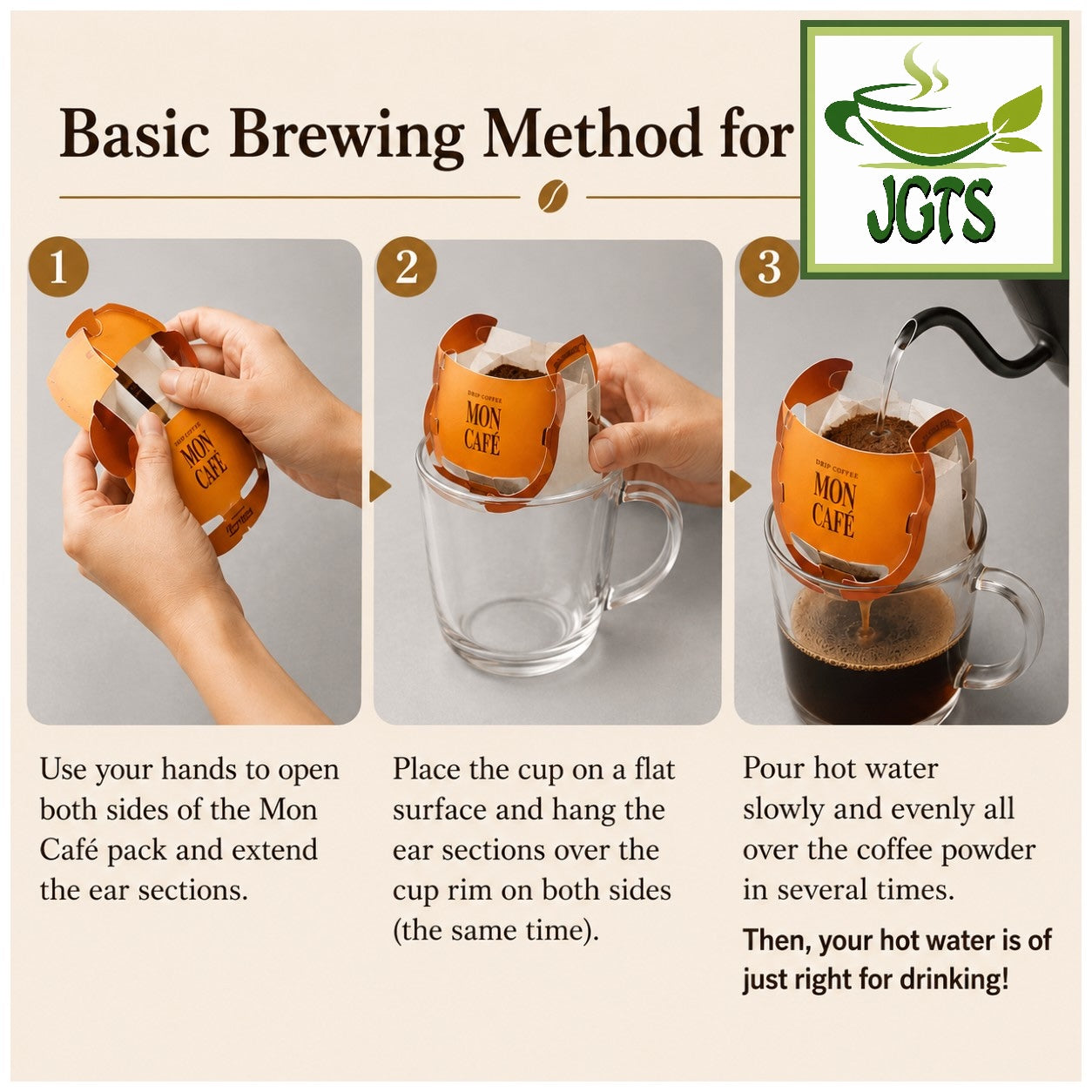 (Kataoka) - Drip Coffee Mon Cafe Variety Pack- Instructions to brew moncafe coffee