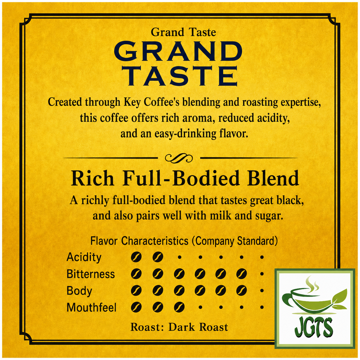 Key Coffee Grand Taste Rich Blend Drip Coffee - Coffee Blend flavor chart (E)