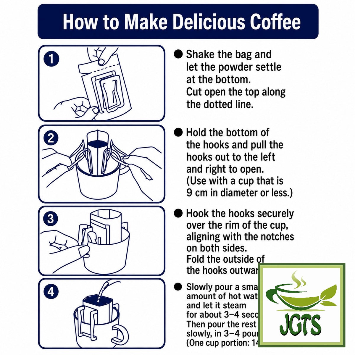 Key Coffee Grand Taste Rich Blend Drip Coffee - Instructions how to brew drip packets (E)