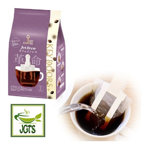 Key Coffee KEY DOORS JET BREW Decaffeinated Blend Drip Coffee - Package and brewed in cup