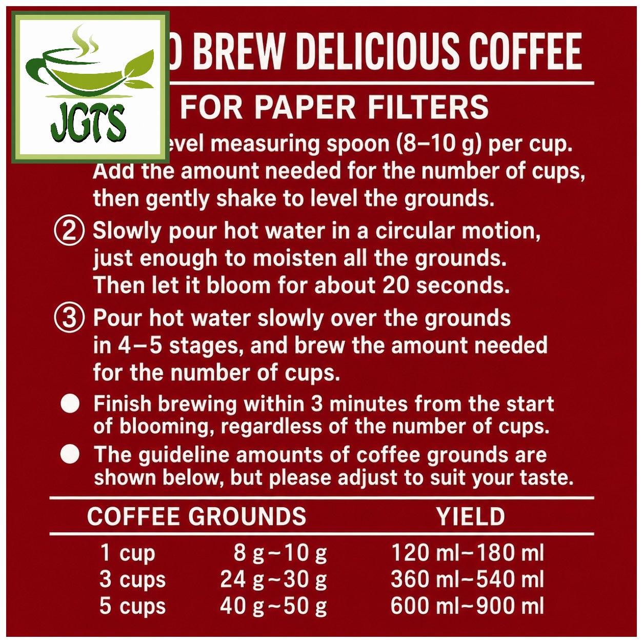 Key Coffee KEY DOORS Mocha Blend (LP) Coffee Beans - Instructions to drip brew key coffee beans (E)