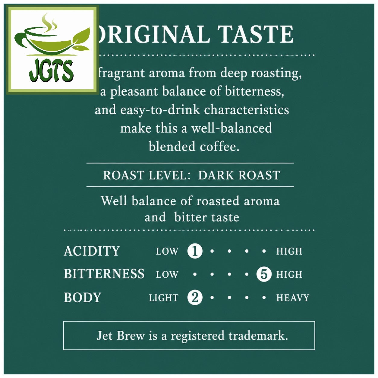 (Key Coffee) - KEY DOORS JET BREW Original Blend Drip Coffee - Flavor chart (E)