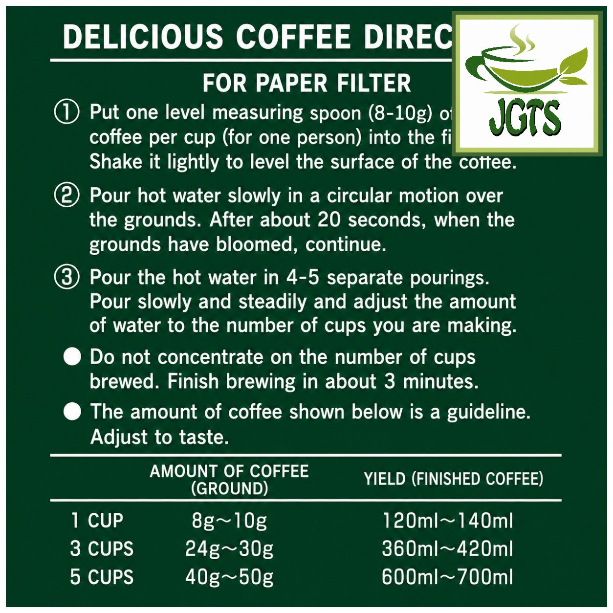 (Key Coffee) - KEY DOORS Kilimanjaro Blend (LP) Coffee Beans - Instructions to drip brew key coffee beans (E)