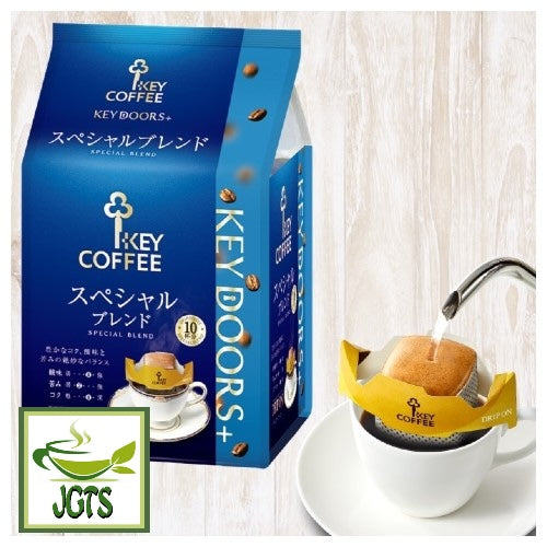 Key Coffee+ KEY DOORS+ Drip On® Special Blend - Package and drip in cup
