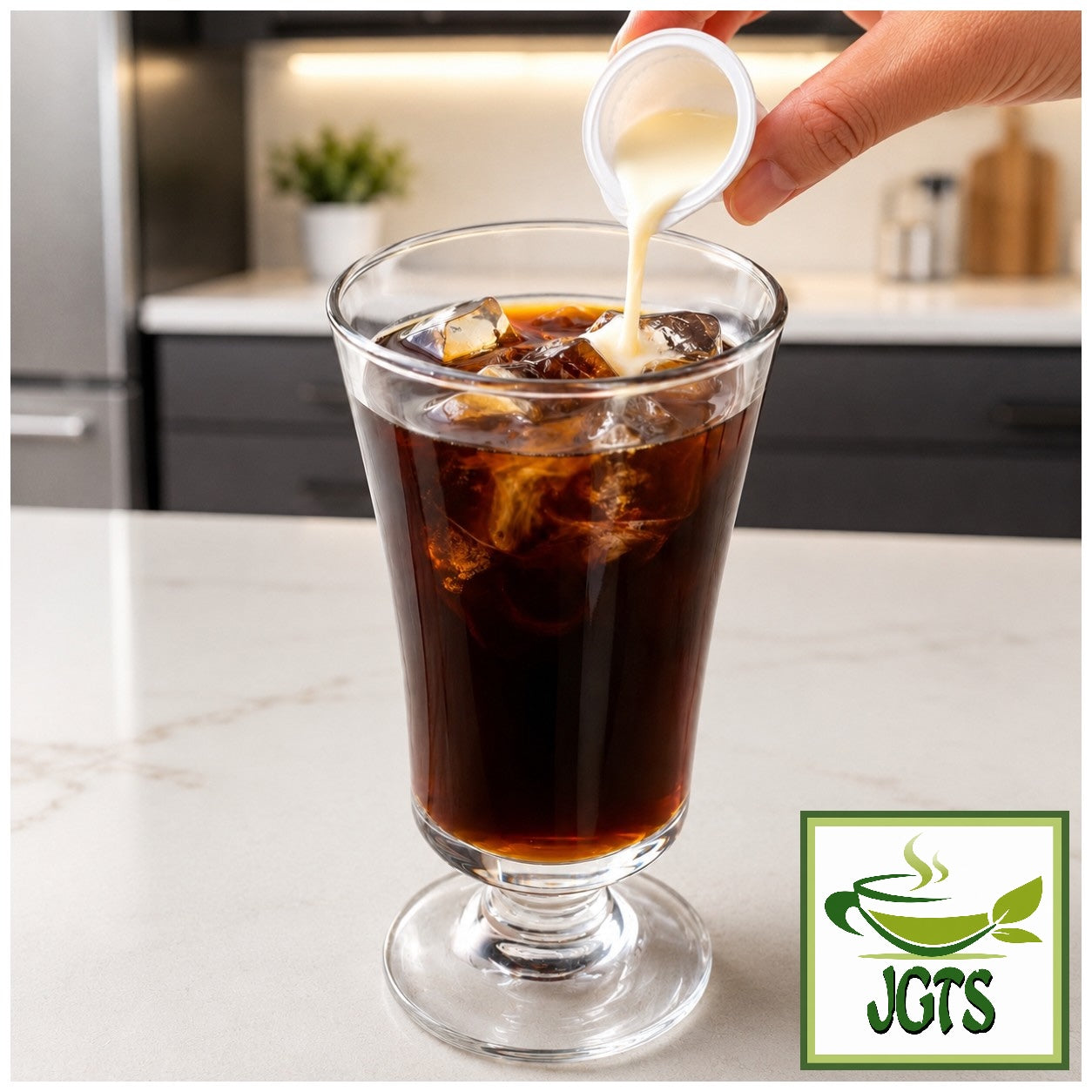 Key Creamy Coffee Creamer - Pour creamer in iced coffee