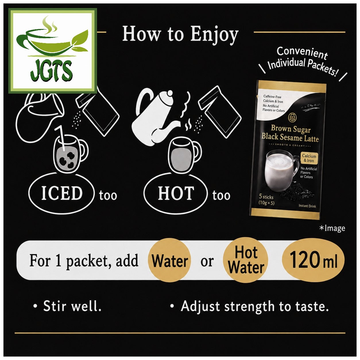 Kuki Sangyo . Kuro Goma (Black Sesame) Latte (4 Pack) - Instructions to make goma latte (E)