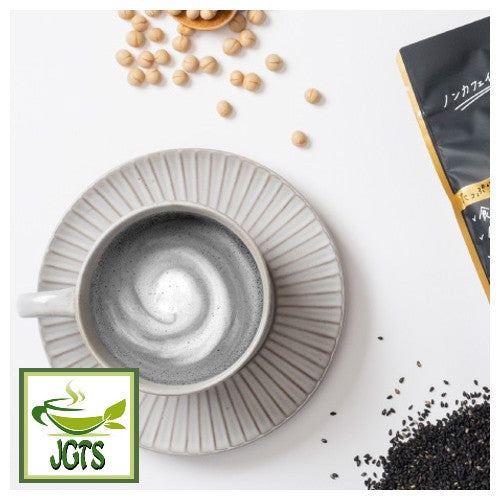 Kuki Sangyo Kuro Goma (Black Sesame) Latte - Brewed in cup and package