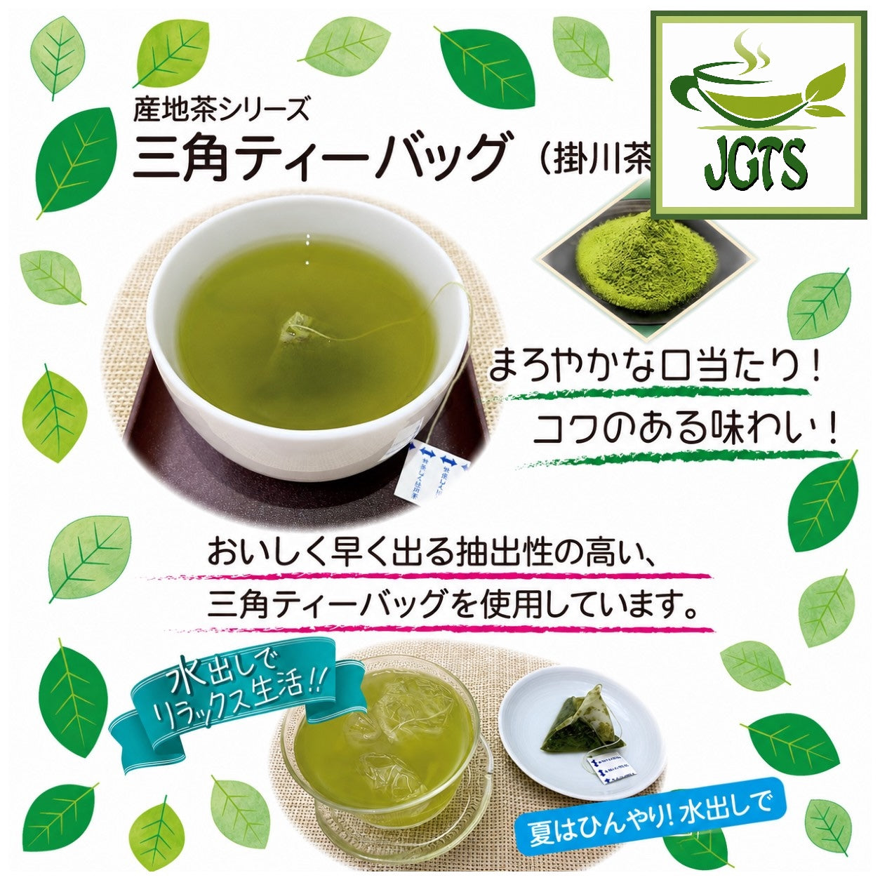 Kunitaro Kakegawacha with Matcha Tea Bags - Triangle tea bags