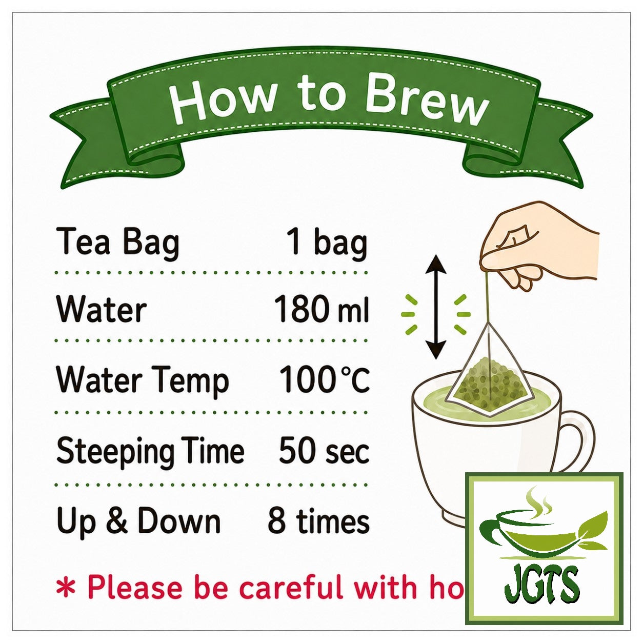 Kunitaro Moomin Decaffeinated Green Tea Bags - Instructions how to brew (E)