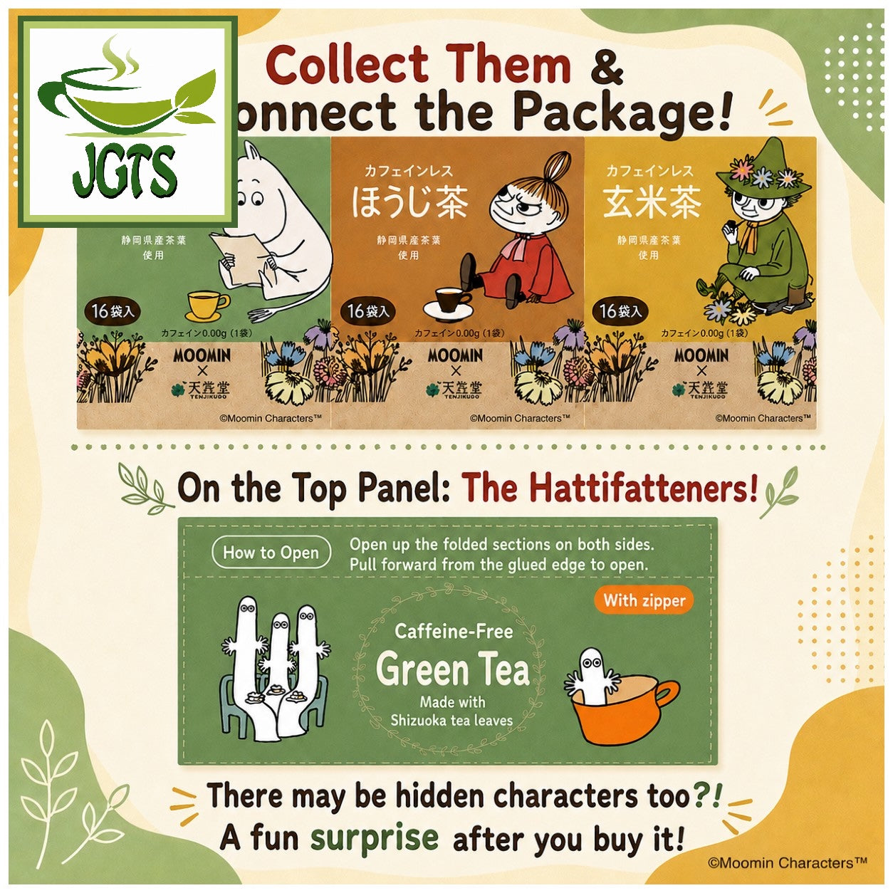 Kunitaro Moomin Decaffeinated Houjicha Roasted Green Tea Bags - Collect and connect (E)