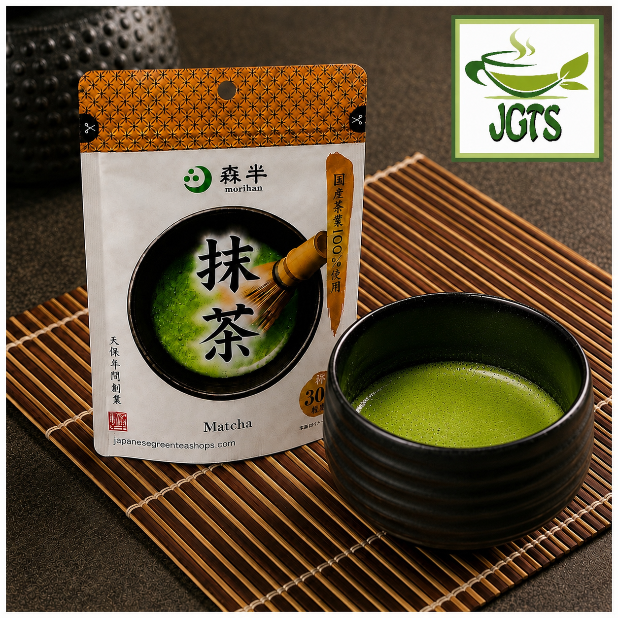 (Kyoeiseicha) Morihan Matcha - Morihan matcha and package of matcha