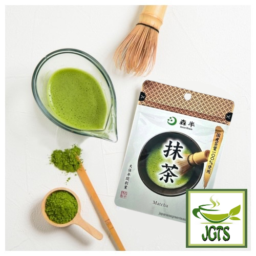  (Kyoeiseicha) Morihan Matcha - Package and whisked matcha
