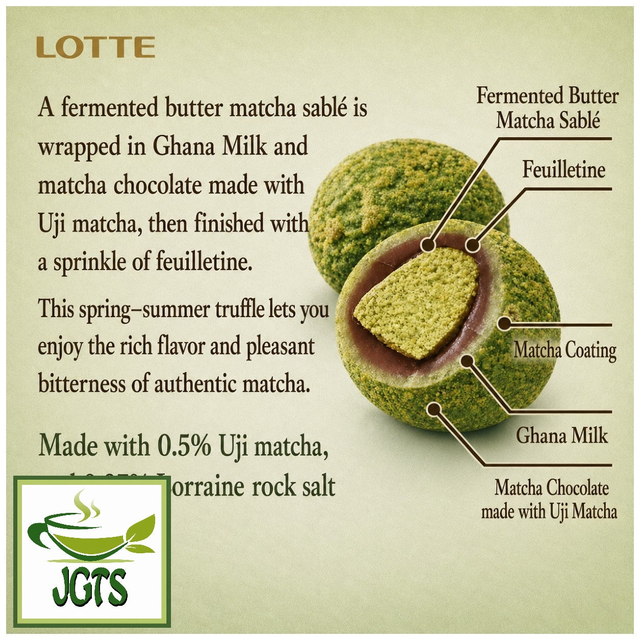 (Lotte) . Premium Ghana Sable Chocolate Deep Uji Matcha - sable cookie matcha chocolate feulilletine (E)