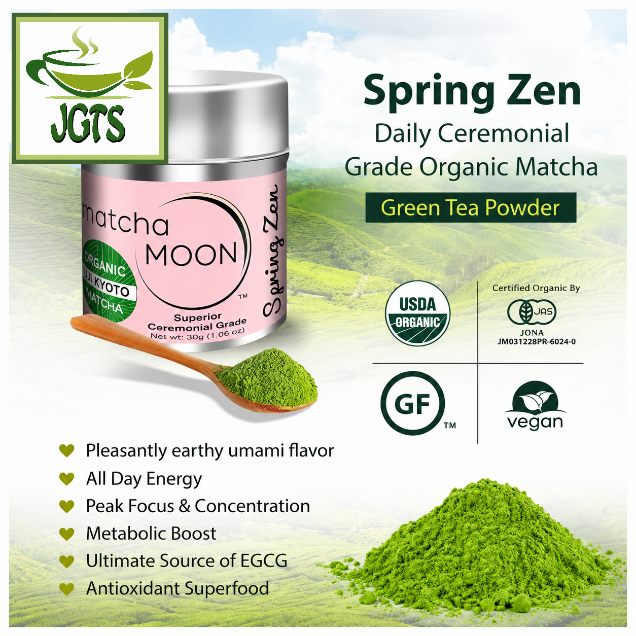 Matcha Moon Spring Zen (Superior Ceremonial Grade) - Certified JAS USDA Organic 