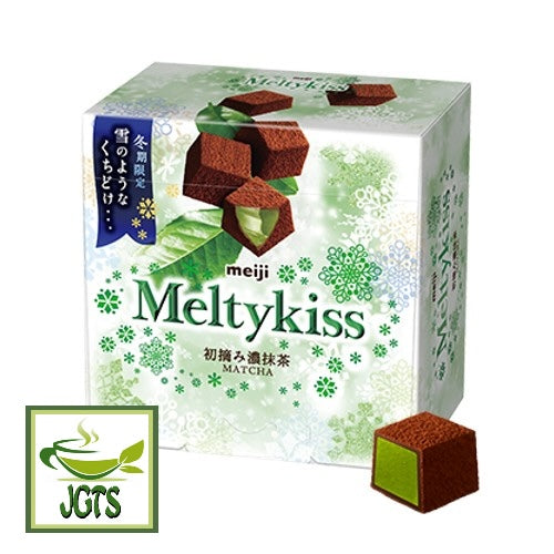 Meiji Melty Kiss First Picked Dark Matcha - box and one chocolate