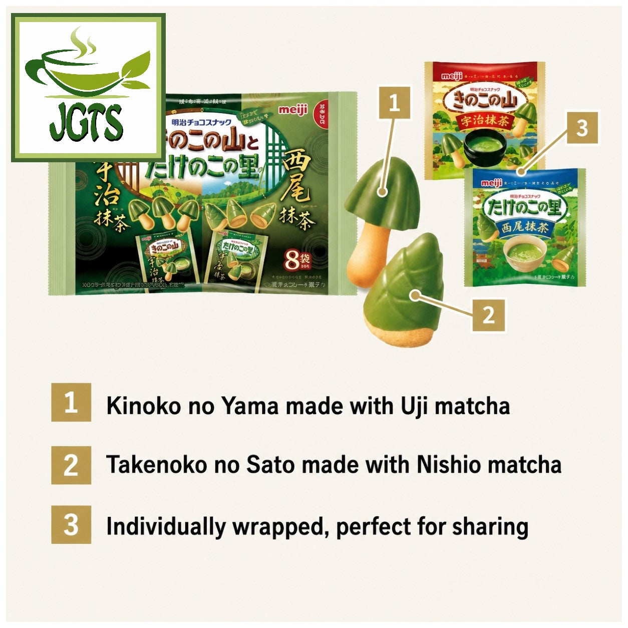 (Meiji) - Mushroom Bamboo Shoot Matcha - 2 different kinds of matcha