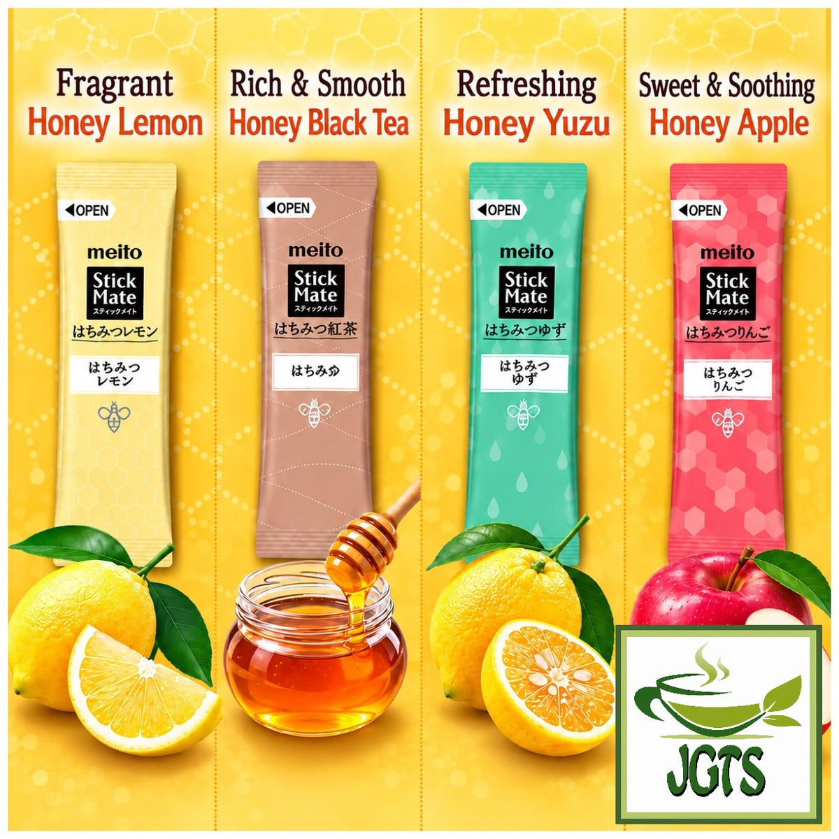 (Meito) Stick Mate Honey Black Tea Assortment - Lemon Honey Yuzu and Apple (E)