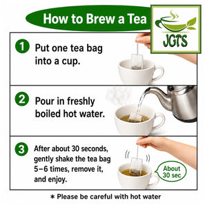 (Meiyo) Shizuoka Green Tea Bags with Matcha - Instructions to brew shizuoka tea bags (E)