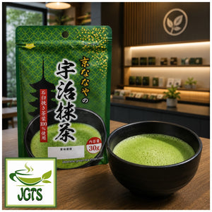 (Nanaya) Uji Matcha 30g- Package and bowl of matcha