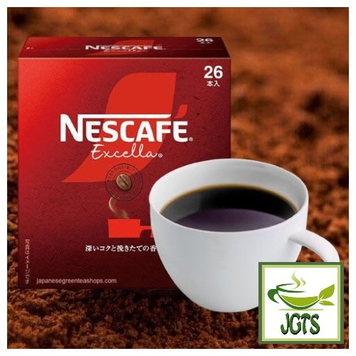 Nescafe Excella Black Instant Coffee - Box and cup of coffee