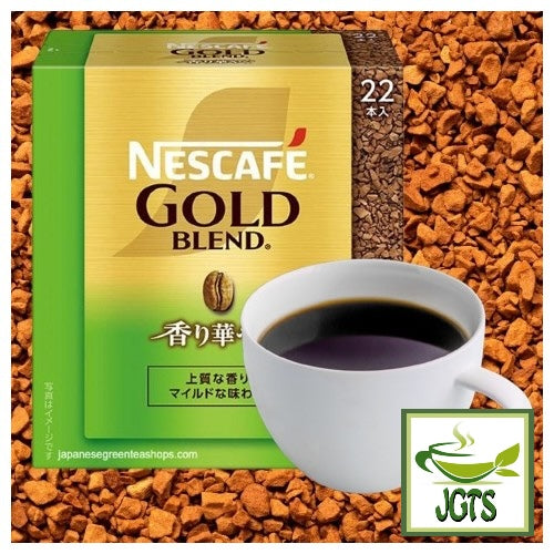 Nescafe Gold Blend Fragrant Gorgeous Black Instant Coffee 22 Sticks - Brewed in cup and box