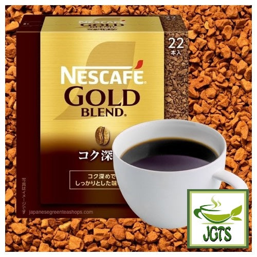 Nescafe Gold Blend Rich Deep Black Instant Coffee 22 Sticks - Brewed in cup and box