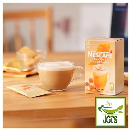 Nescafe Whipped Time Caramel Macchiato - Brewed in cup with package