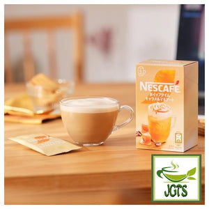 Nescafe Whipped Time Caramel Macchiato - Brewed in cup with package