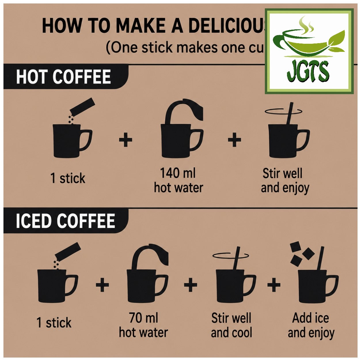 (Nescafe) - Gold Blend Rich Deep Black Instant Coffee 20 Sticks - Instructions to make Hot or Cold Instructions (E)