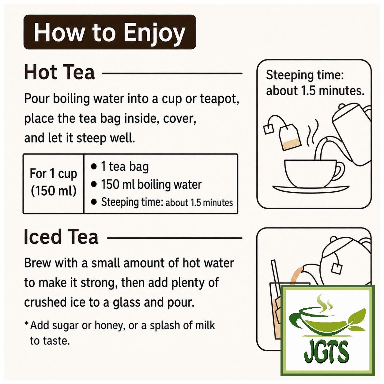 Nitto Black Tea Ginger Tea Bags - Instructions to brew nittoh ginger tea (E)