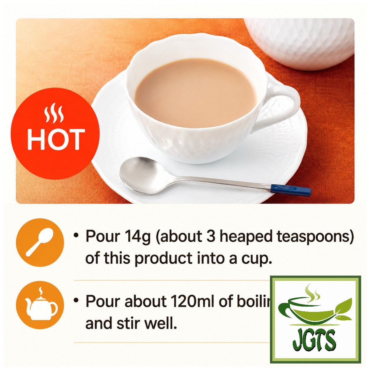 Nittoh Black Tea Royal Milk Tea Bag - Instructions to brew hot (E)