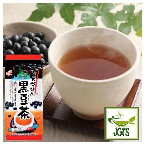 OSK Hokkaido Beppin Black Bean Tea Bags - Fresh Brewed in cup with package