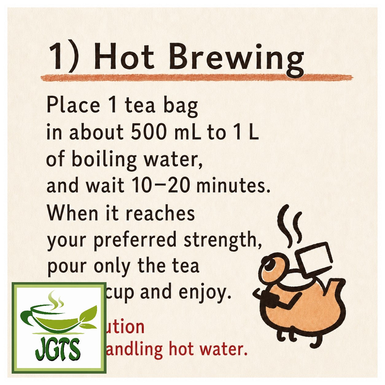 OSK Hokkaido Beppin Black Bean Tea Bags - Instructions to brew hot (E)