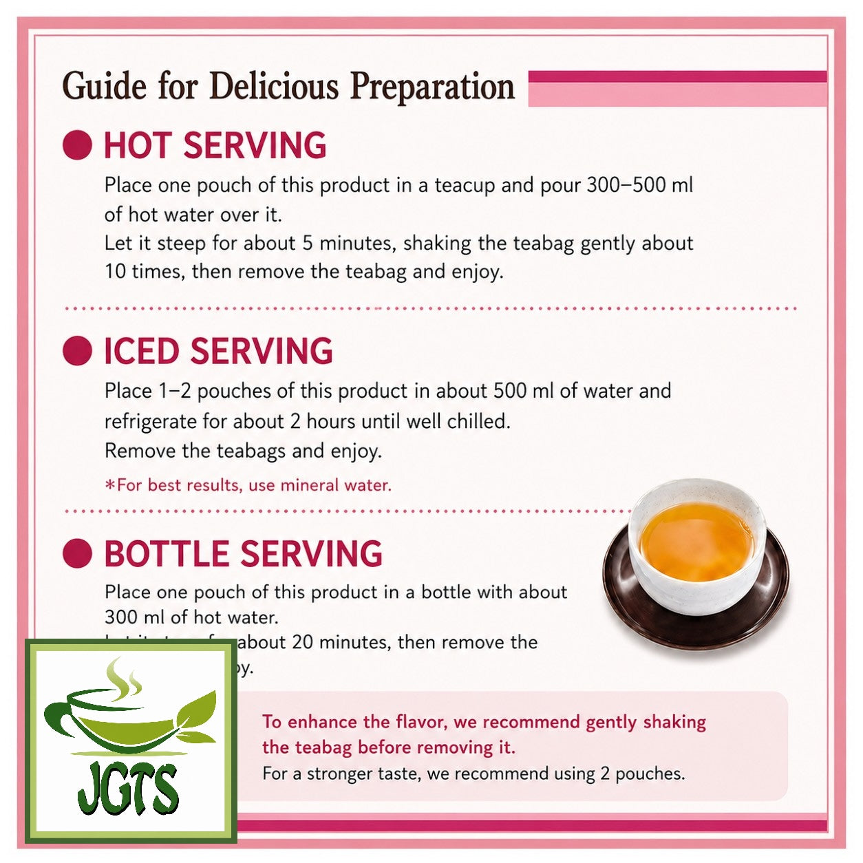 (OSK) Beppin Red Bean (Azuki) Tea Bags - Instructions the brew hot or cold adzuki bean tea (E)