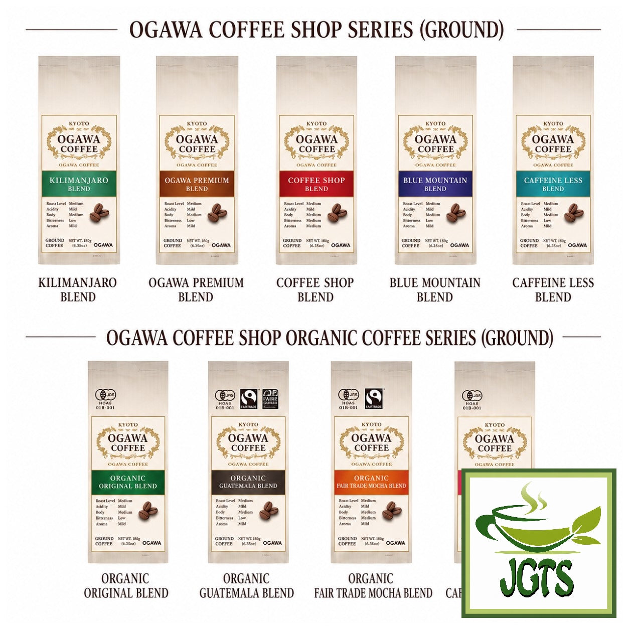 Ogawa Coffee Shop - Fair Trade Mocha Blend Ground Coffee - Ogawa series coffee blends (E)