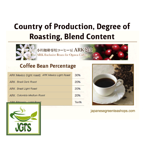 Ogawa Coffee Shop Premium Coffee Beans - Bean Origin Roasting Degree Blend Content
