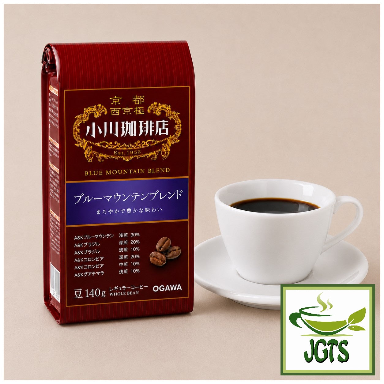 (Ogawa Coffee Shop) - Blue Mountain Blend Coffee Beans - Brewed Coffee in coffee cup