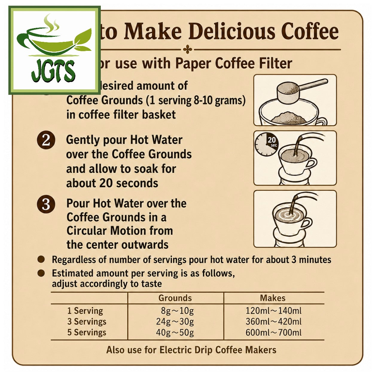 (Ogawa Coffee Shop) - Premium Coffee Beans - How to Brew Delicious Ground Coffee (E)