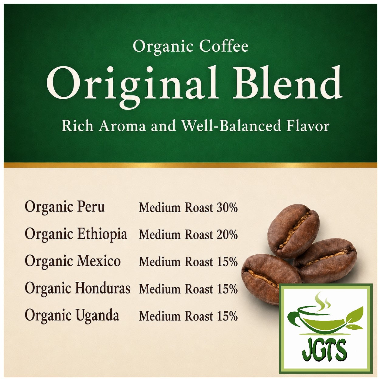 Ogawa Coffee Shop ~ Original Organic Blend Ground Coffee - Rich aroma well balanced flavor (E)