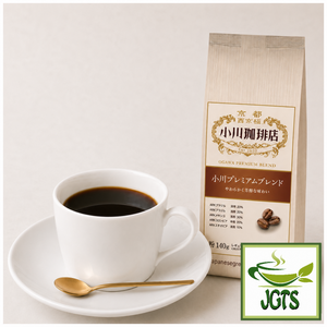 Ogawa ~ Coffee Shop Premium Ground Coffee - Package and served hot in coffee a white cup