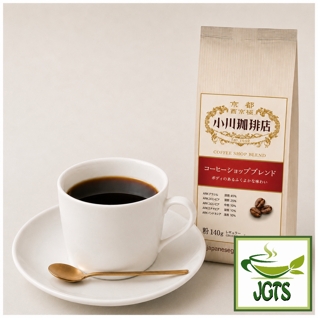 Ogawa ~ Coffee Shop "Shop Blend" Ground Coffee - Package and served hot in coffee a cup