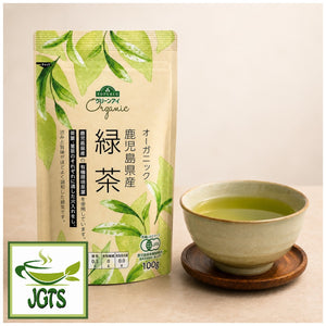 Organic - Kagoshima Sencha Green Tea - Package and cup of green tea