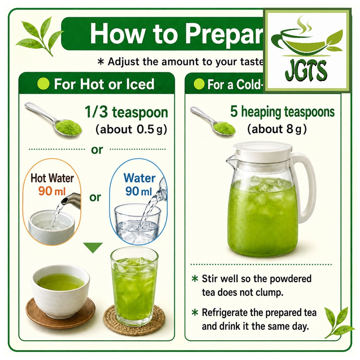 Organic - Powdered Green Tea from Kagoshima - How to brew organic green tea hot or cold (E)