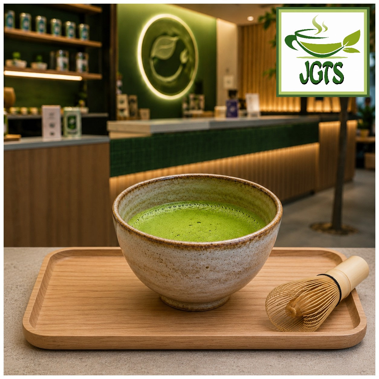Otsuka Seicha Organic Matcha - Bowl of whisked matcha at tea shop