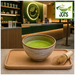 Otsuka Seicha Organic Matcha - Bowl of whisked matcha at tea shop