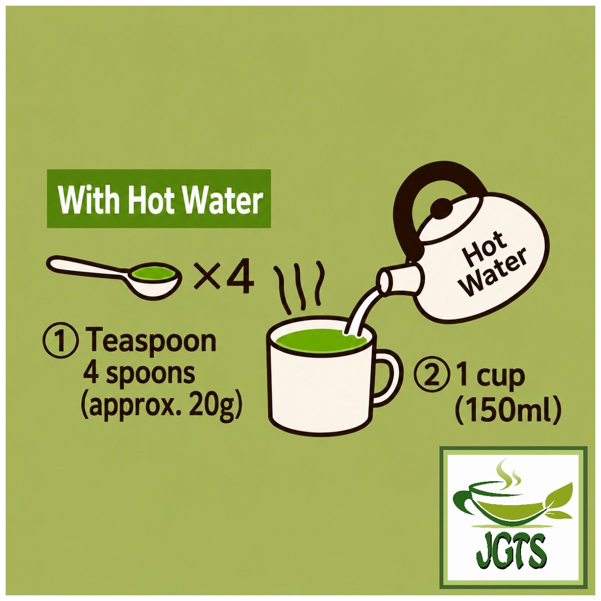 Sefco Matcha Latte - Instructions to brew with hot water (E)