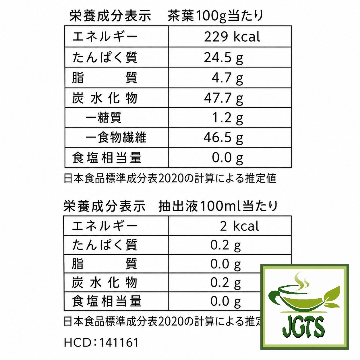 Selected - Uji Sencha Green Tea from Kyoto - Nutrition information