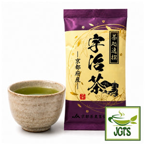 Selected - Uji Sencha Green Tea from Kyoto - Package and cup of Japanese green tea from Kyoto