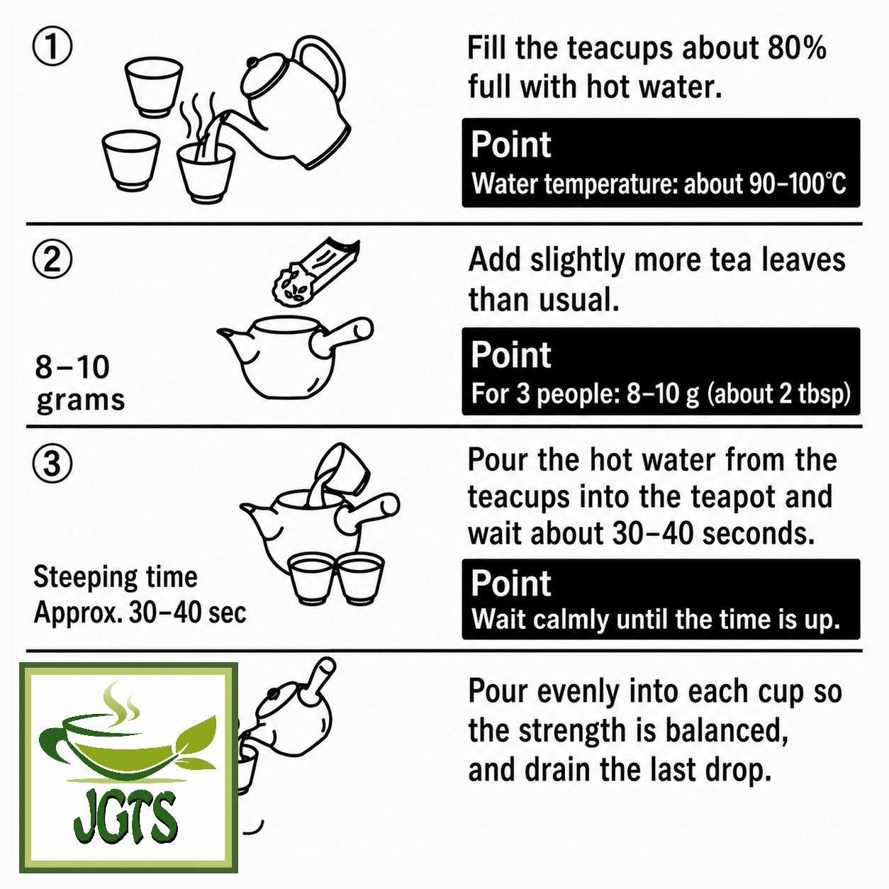 Shizuoka - Roasted Green Tea (Houjicha) - Instructions to brew houjicha (E)