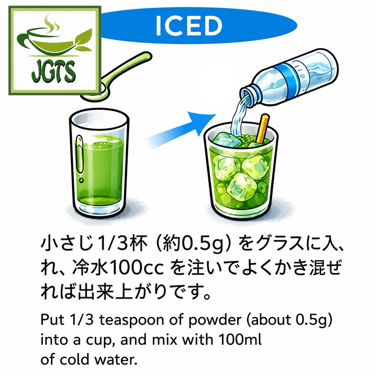 Shizuoka Powdered Green Tea (100 grams) - Instructions to make cold green tea